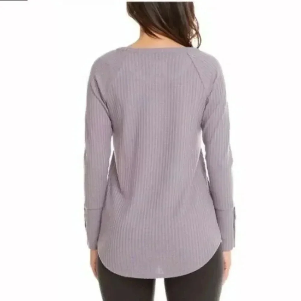 Chaser Size M Purple Waffle Knit Long Sleeve Thermal Top - Picture 3 of 8